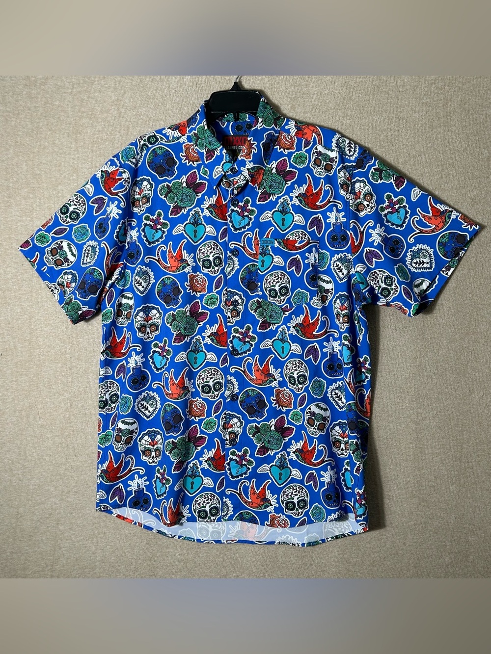 Dixxon Los Muertos Shirt Mens Size Large Short Sleeve Button Up All Over Print
